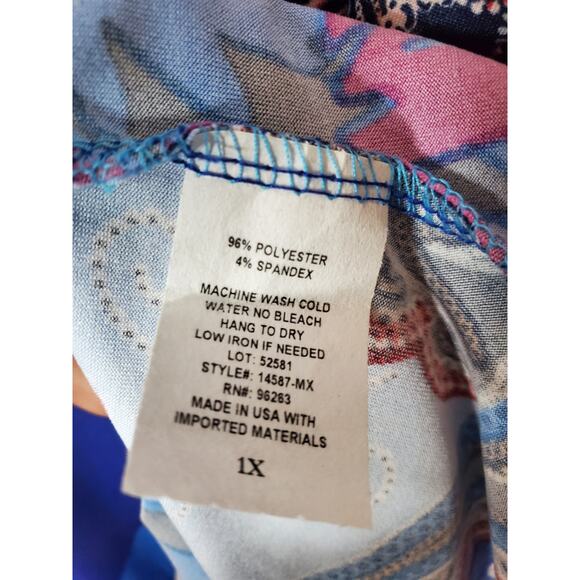 Tiffany & Grey 1X Blue Floral Shift Dress with Necklace - Picture 6 of 6